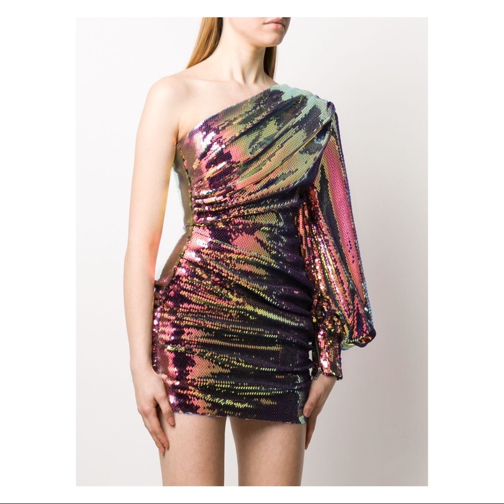 ALEX PERRY Jackson One-sleeve Sequined Satin Mini Dress In Pink